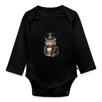 Chat dans 1800 ans style habillé noble baroque - Body Bébé bio manches longues - noir - Devant