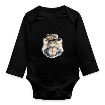 Chat dans 1800 ans style habillé noble baroque - Body Bébé bio manches longues - noir - Devant