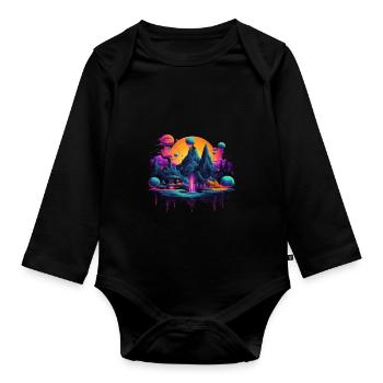 Futuristic life on planets - Organic Longsleeve Baby Bodysuit - black - Front
