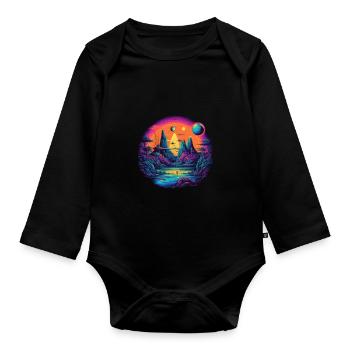 Futuristic life on planets - Organic Longsleeve Baby Bodysuit - black - Front
