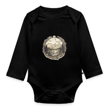 Natur Abenteuer Wandern Camping Design - Baby Bio-Langarm-Body - Schwarz - Vorne