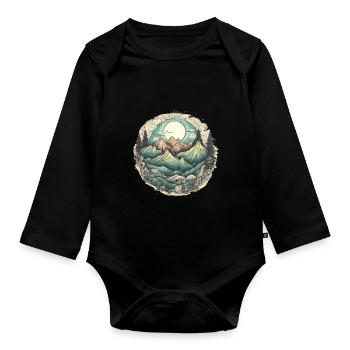 Natur Abenteuer Wandern Camping Design - Baby Bio-Langarm-Body - Schwarz - Vorne