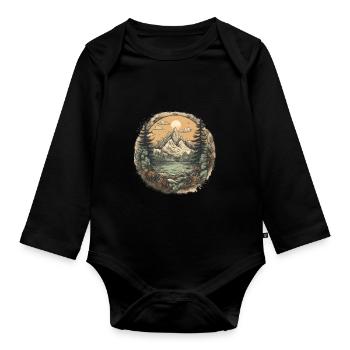 Natur Abenteuer Wandern Camping Design - Baby Bio-Langarm-Body - Schwarz - Vorne