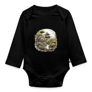 Bonsai - Japanischer Garten - Baby Bio-Langarm-Body - Schwarz - Vorne