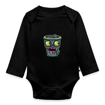 Tasse à café d’Halloween - tasse à café effrayante - Body Bébé bio manches longues - noir - Devant