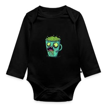 Tasse à café d’Halloween - tasse à café effrayante - Body Bébé bio manches longues - noir - Devant