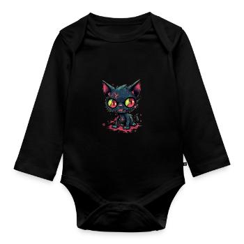 Halloween Zombie Katze - Niedliche gruselige Katze - Baby Bio-Langarm-Body - Schwarz - Vorne