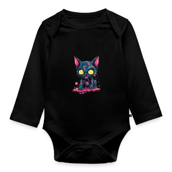 Halloween Zombie Katze - Niedliche gruselige Katze - Baby Bio-Langarm-Body - Schwarz - Vorne