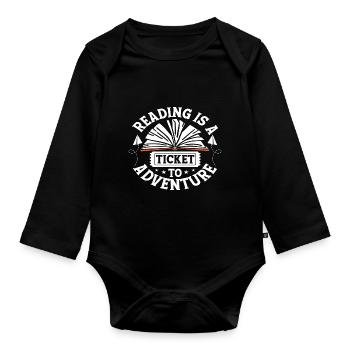Reading is a ticket to Adventure - Organic Longsleeve Baby Bodysuit - black - Front