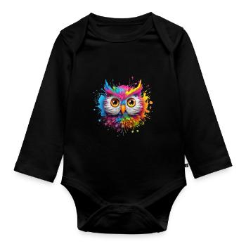 LUSTIGE BUNTE EULE - Baby Bio-Langarm-Body - Schwarz - Vorne