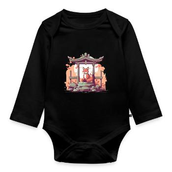 Fuchs Japan Inari Tempel Kami Nippon Shinto - Baby Bio-Langarm-Body - Schwarz - Vorne