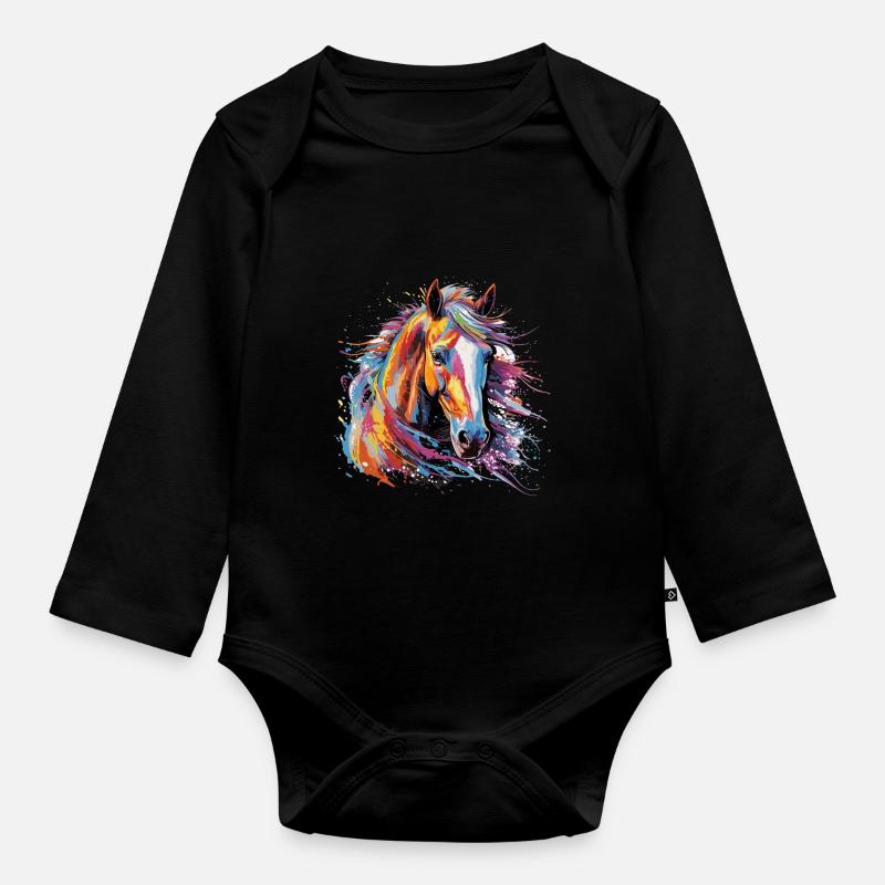Pferd, Pferd - Baby Bio-Langarm-Body - Schwarz