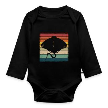 Mantarochen Retro Vintage Mantarochen Liebhaber - Baby Bio-Langarm-Body - Schwarz - Vorne