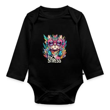 Cool Cat with Glasses - No Stress Cat Design - Organic Longsleeve Baby Bodysuit - black - Front