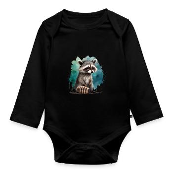 Cute raccoon - Organic Longsleeve Baby Bodysuit - black - Front