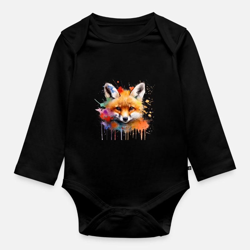 Fuchs, Welpe - Baby Bio-Langarm-Body - Schwarz