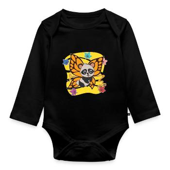 Pandabär Zoo Tier Geschenk Schmetterling Panda - Baby Bio-Langarm-Body - Schwarz - Vorne