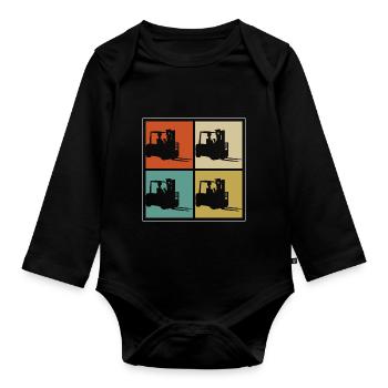 Retro Cool Forklift Operator Vintage Forklift Driv - Baby Bio-Langarm-Body - Schwarz - Vorne