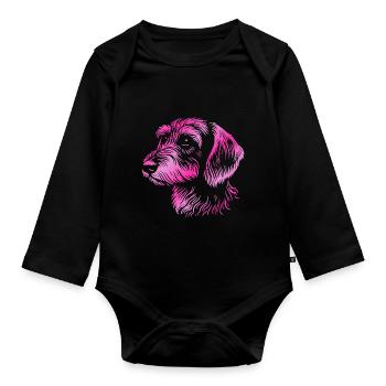 Teckel à poil dur teckel à poil dur dessin tête rose - Body Bébé bio manches longues - noir - Devant