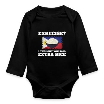 Exercice Je pensais qu’ils avaient dit plus de riz - Body Bébé bio manches longues - noir - Devant