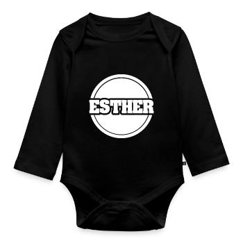 Esther as a first name - Organic Longsleeve Baby Bodysuit - black - Front