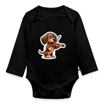 Teckel mignon jouant du violon - Body Bébé bio manches longues - noir - Devant