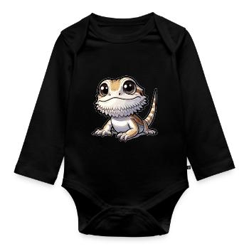 Cute Bearded Dragon Drawing Gecko Lizard - Organic Longsleeve Baby Bodysuit - black - Front