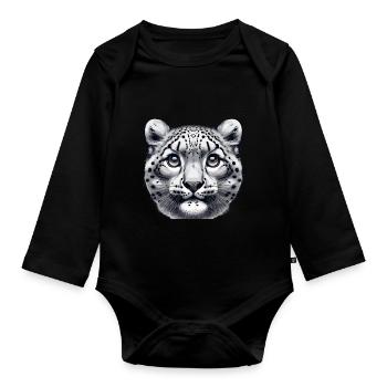 Schneeleopard Leopard Weißer Leopard - Baby Bio-Langarm-Body - Schwarz - Vorne