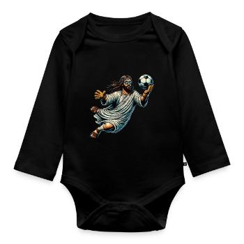 Jesus Fußball Geschenk Lustiger Fußball Gott Jesus Geschenk - Baby Bio-Langarm-Body - Schwarz - Vorne