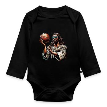 Funny Jesus Christian Basketball Gift - Organic Longsleeve Baby Bodysuit - black - Front