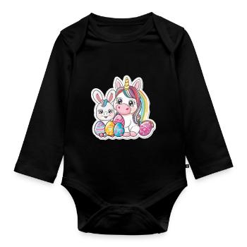 Einhorn Ostern für Kinder Regenbogen und Eier für - Baby Bio-Langarm-Body - Schwarz - Vorne