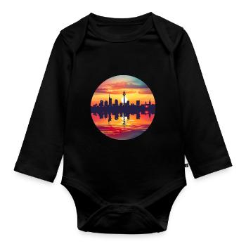 Dusseldorf Skyline - Organic Longsleeve Baby Bodysuit - black - Front