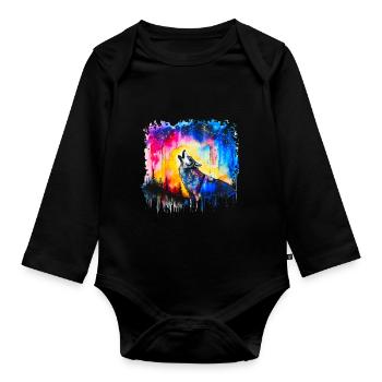 Wolf Watercolor - Organic Longsleeve Baby Bodysuit - black - Front