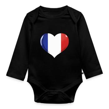 DRAPEAU DE LA FRANCE DRAPEAU COEUR FRANCE - Body Bébé bio manches longues - noir - Devant