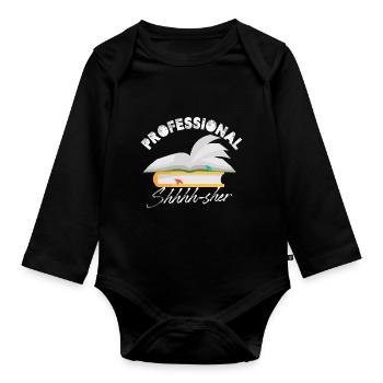 Professional Shhhh-Sher Bookworm Library Assistant - Organic Longsleeve Baby Bodysuit - black - Front