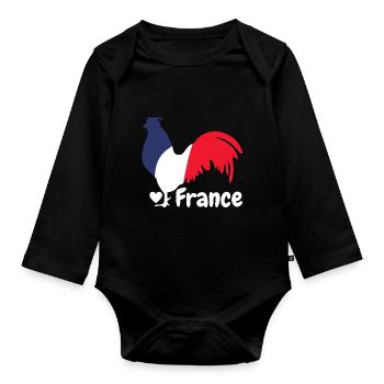 French rooster blue white red - Organic Longsleeve Baby Bodysuit - black - Front