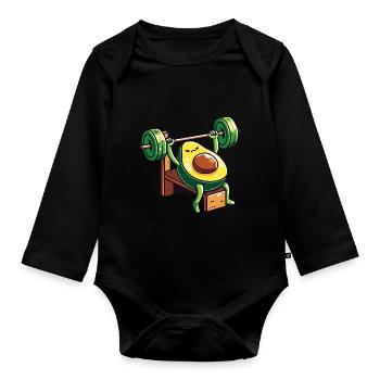 Avocado Gewichtheber Bodybuilder - Baby Bio-Langarm-Body - Schwarz - Vorne