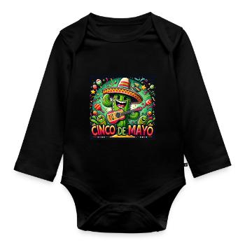 Cinco de Mayo Kaktus - Baby Bio-Langarm-Body - Schwarz - Vorne