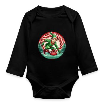 Weihnachtself Curling - Baby Bio-Langarm-Body - Schwarz - Vorne