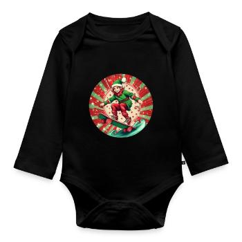 Weihnachtself Skateboarding - Baby Bio-Langarm-Body - Schwarz - Vorne