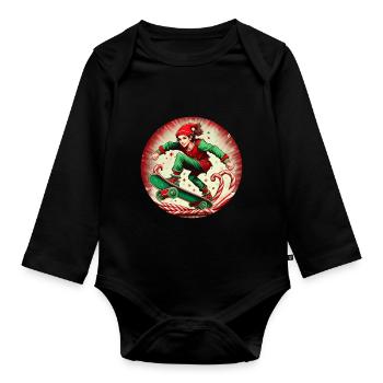 Weihnachtself Skateboarding - Baby Bio-Langarm-Body - Schwarz - Vorne