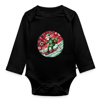 Christmas Elf Skiing - Organic Longsleeve Baby Bodysuit - black - Front