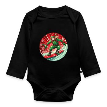 Christmas Elf Snowboarding - Organic Longsleeve Baby Bodysuit - black - Front