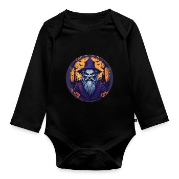 Gruseliges Halloween-partykostüm Hexenmeister - Organic Longsleeve Baby Bodysuit - black - Front