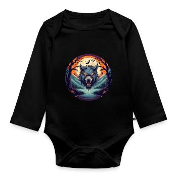 Gruseliges Halloween Party Kostüm Werwolf - Organic Longsleeve Baby Bodysuit - black - Front
