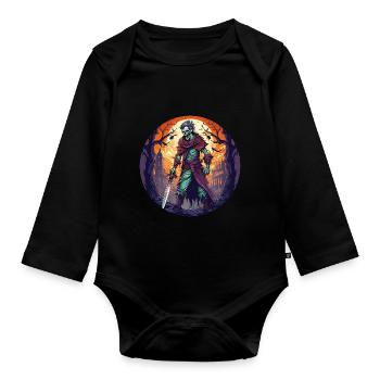 Gruseliges Halloween-party-kostüm Zombie-krieger - Organic Longsleeve Baby Bodysuit - black - Front