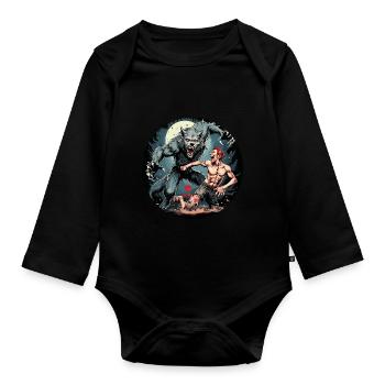 Gruseliges Halloween-partykostüm Werwolf Greift An - Organic Longsleeve Baby Bodysuit - black - Front