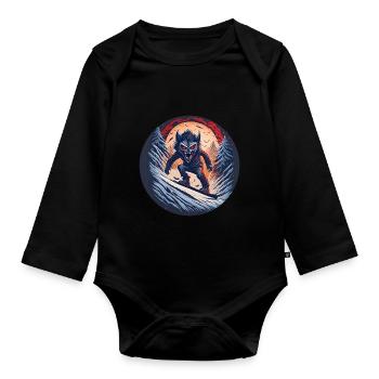 Gruseliges Halloween-partykostüm Werwolf-snowboard - Organic Longsleeve Baby Bodysuit - black - Front
