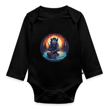 Creepy Halloween Party Costume Werewolf Fishing - Organic Longsleeve Baby Bodysuit - black - Front