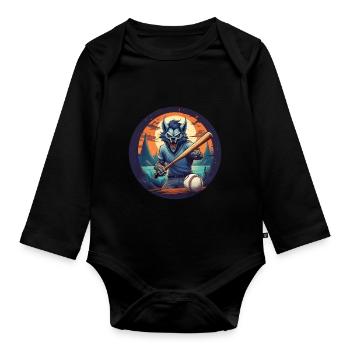 Spooky Halloween Party Costume Werewolf Baseball - Organic Longsleeve Baby Bodysuit - black - Front